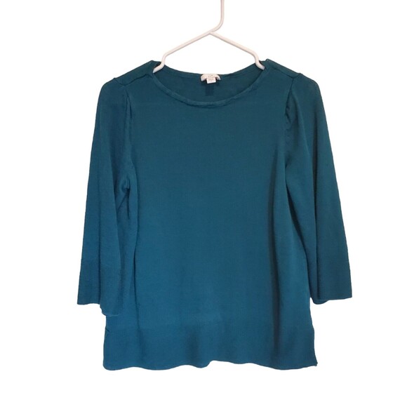 Womens J.Jill Linen Blend Teal Pullover Lightweight Longsleeve Sweater Size M - Picture 1 of 8